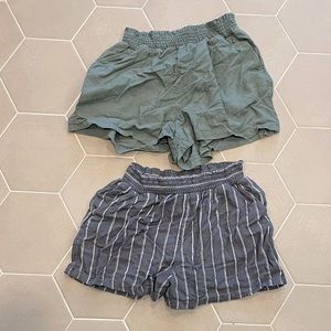 Two universal linen, elastic waist shorts